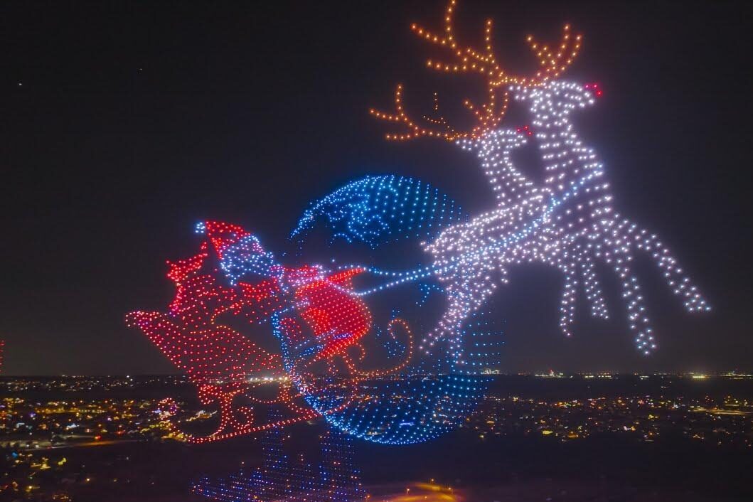 Santa and reindeer illuminated display