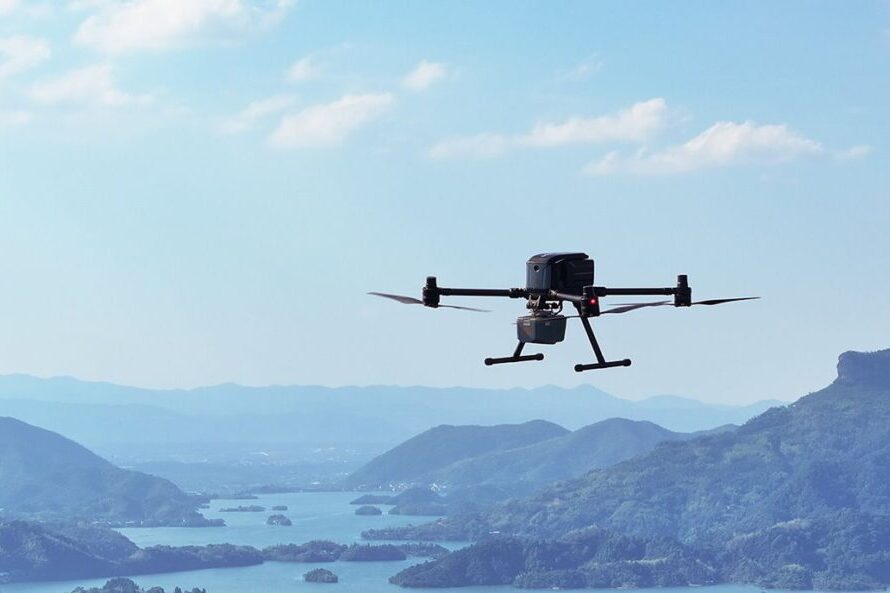 Drone flying over mountainous landscape