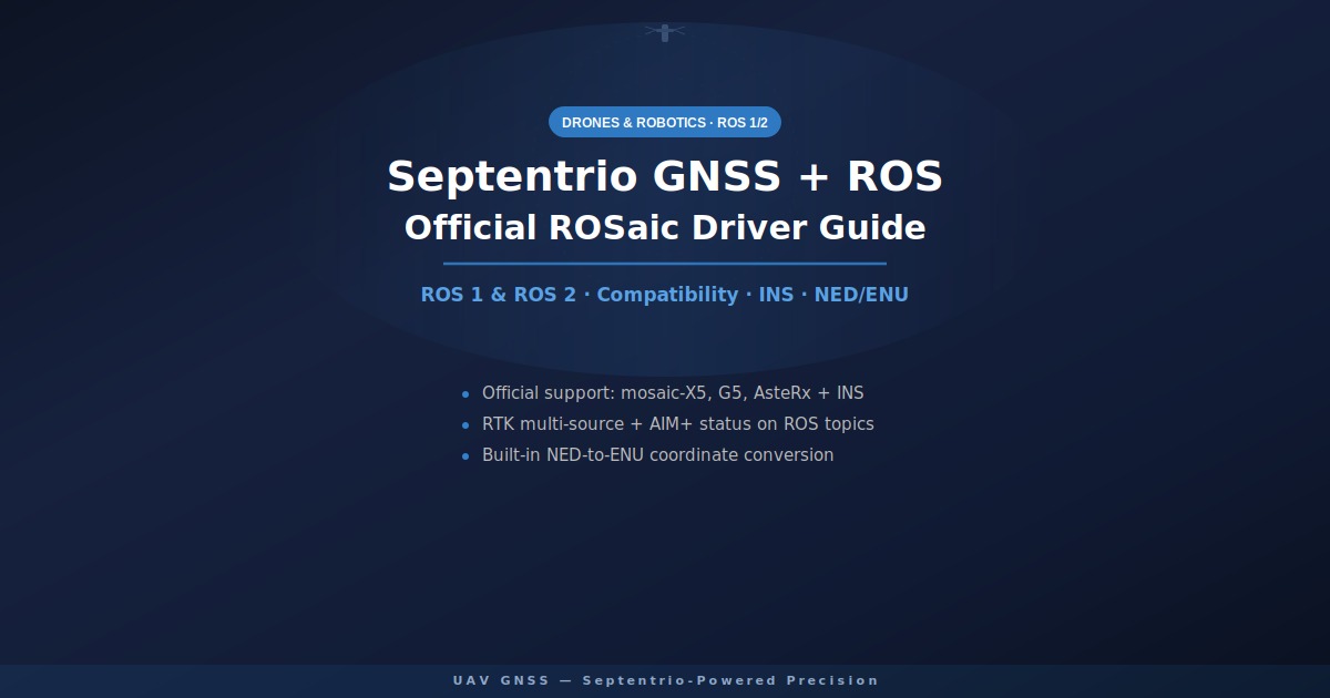 Septentrio GNSS receivers integrated with ROS via the official ROSaic driver on UAV GNSS